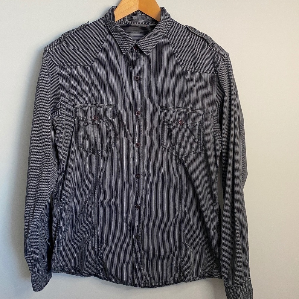 Esprit Men's Charcoal/Black Stripe Long Sleeve Button‎ Up Shirt Size Medium